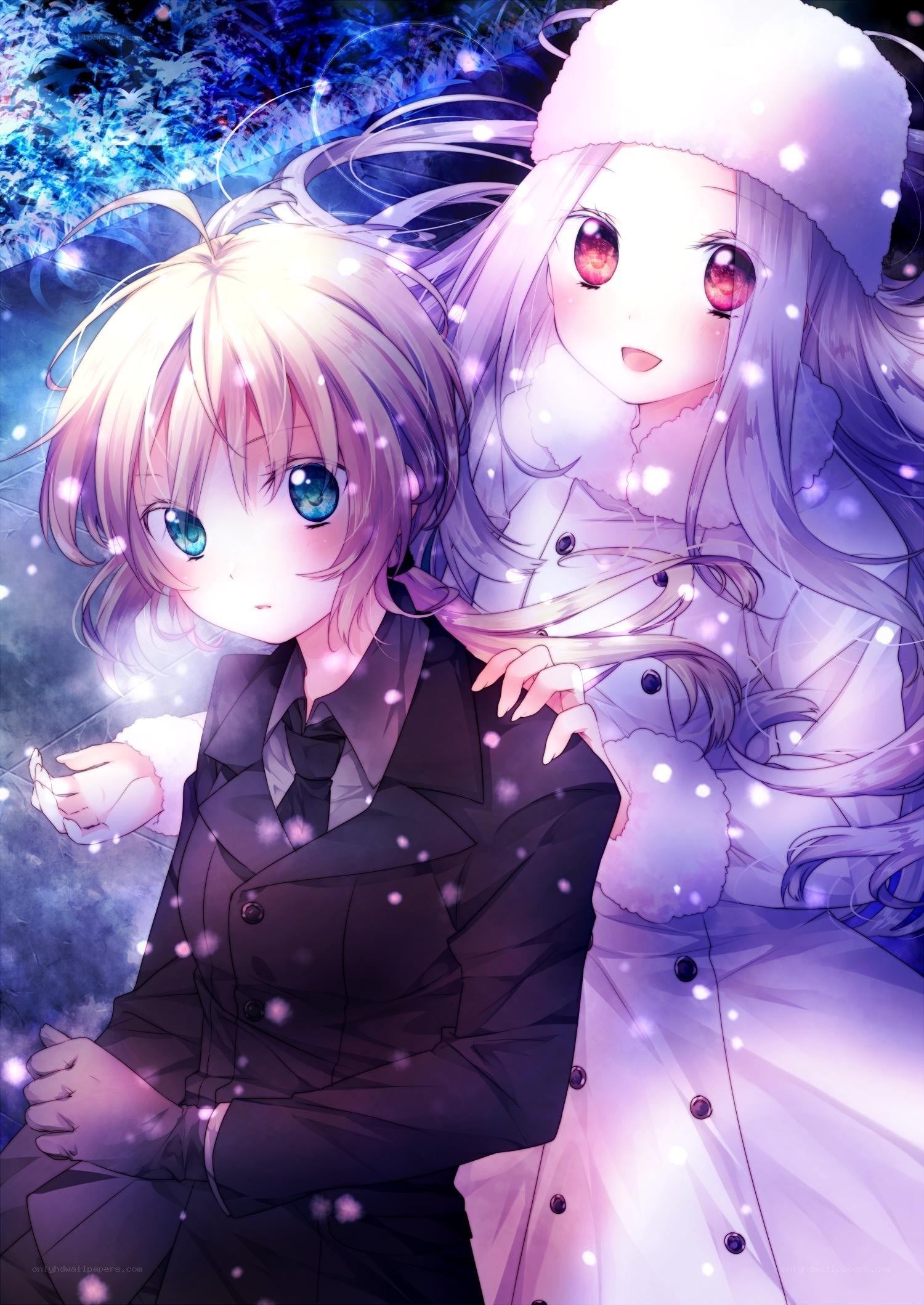 Anime couple in winter