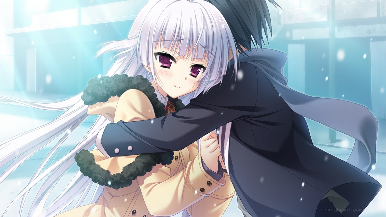 anime couple in winter