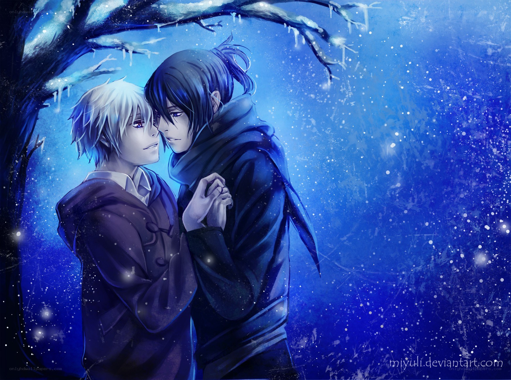 anime couple in winter