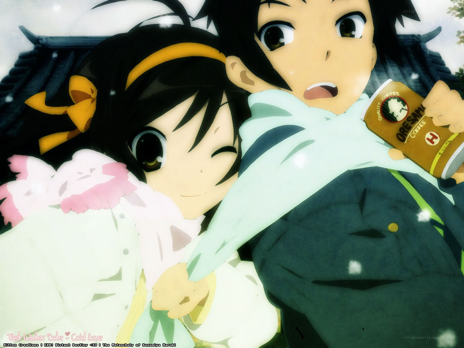 Anime couple in winter