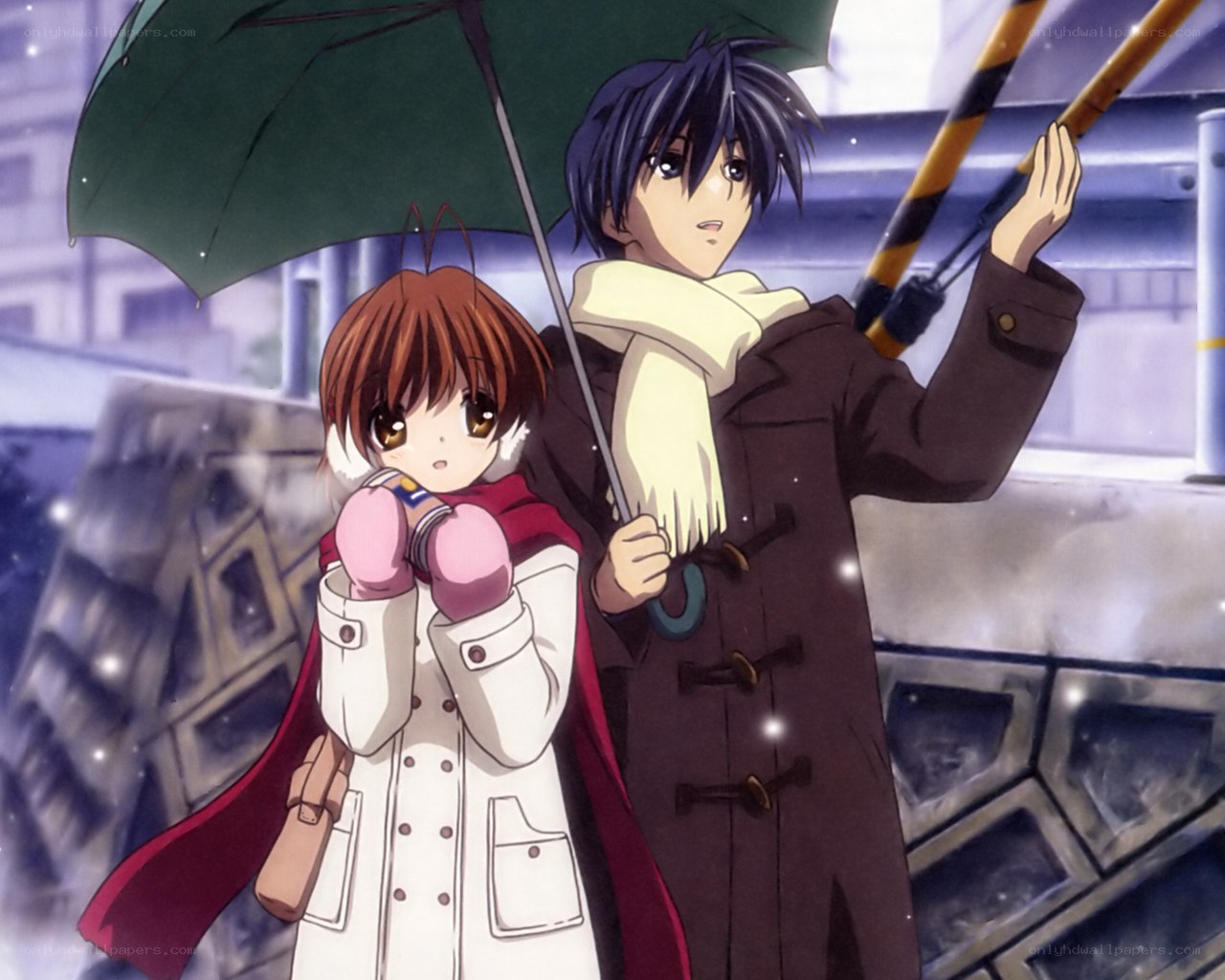 Anime couple in winter