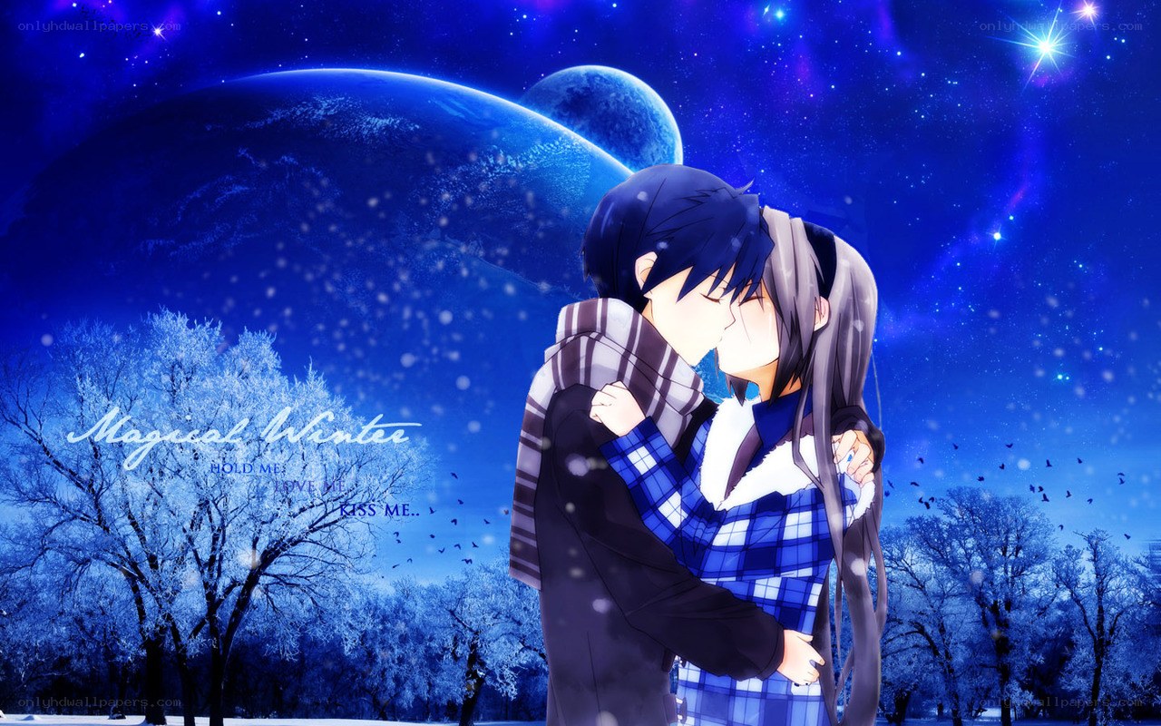 Anime couple in winter