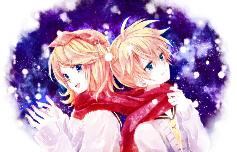 Anime couple in winter