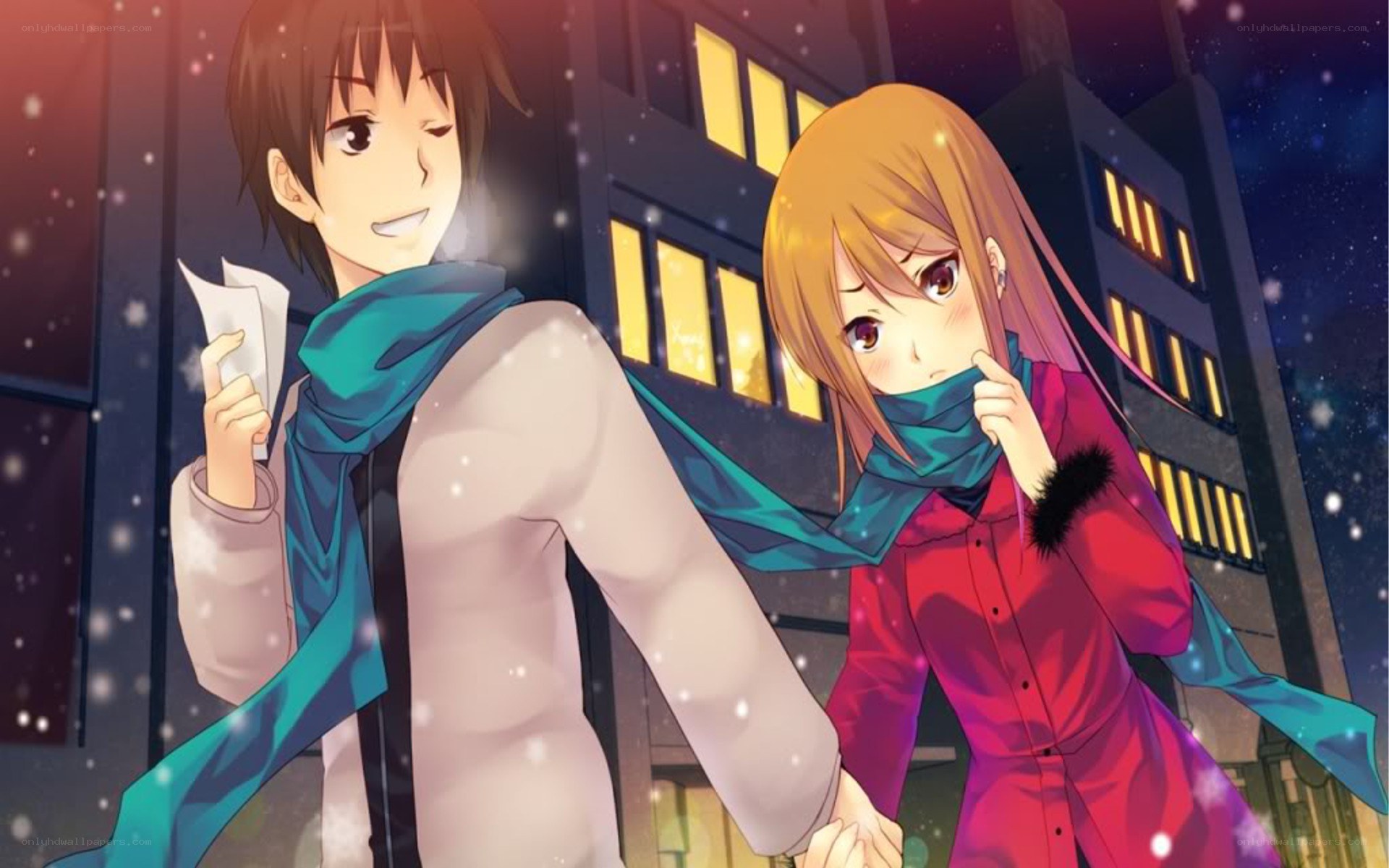 Anime couple in winter