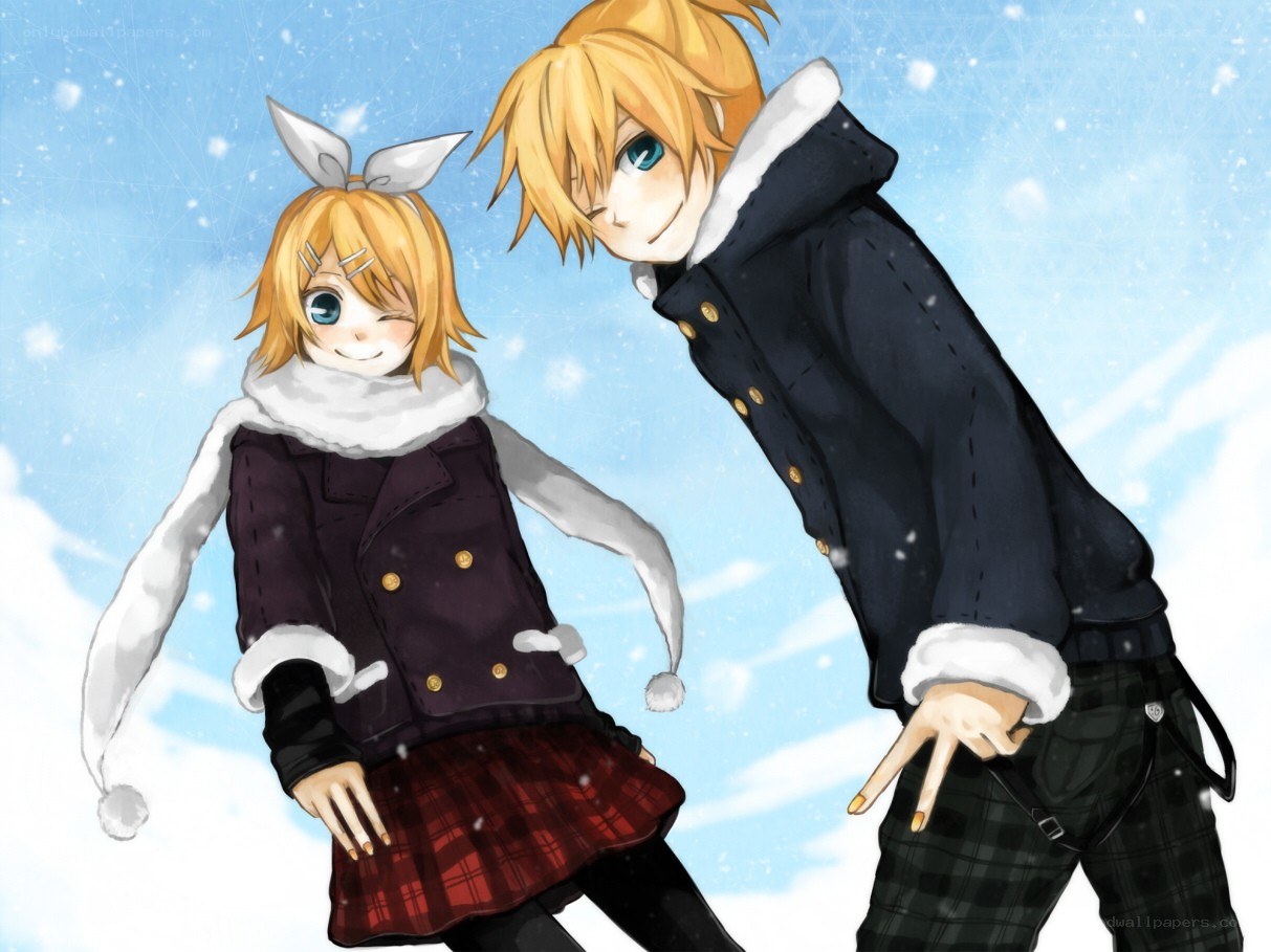 Anime couple in winter
