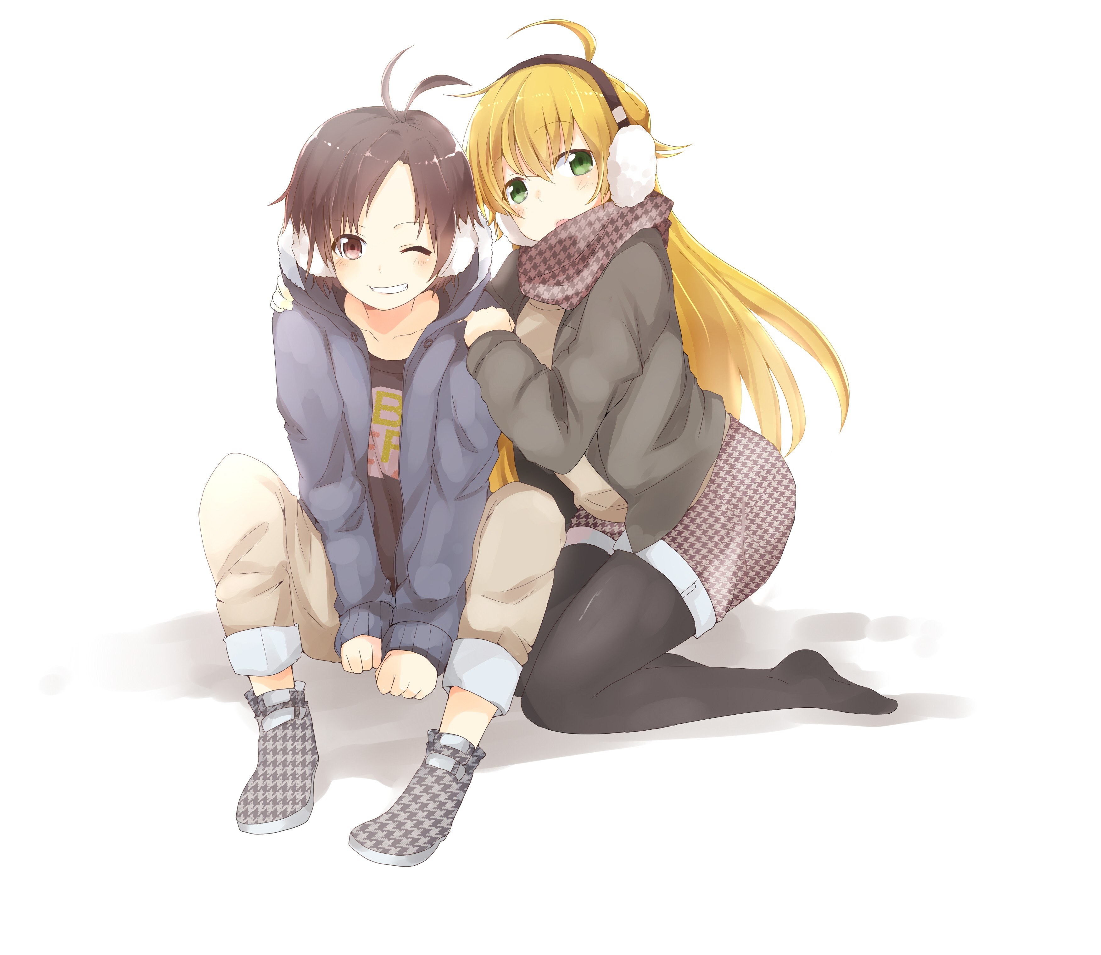 Anime couple in winter clothes