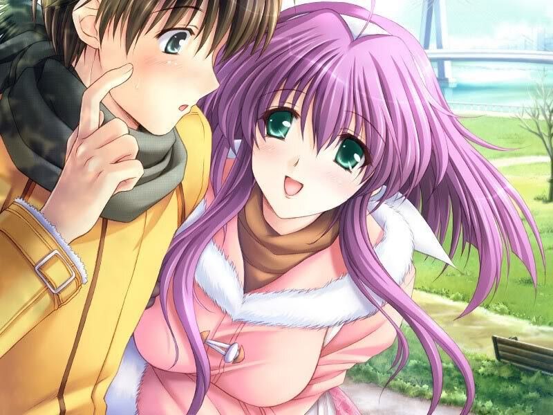 Anime couple in winter clothes