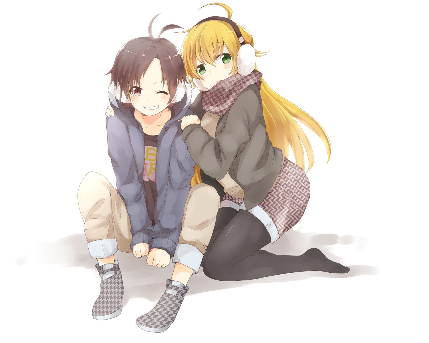 Anime couple in winter clothes