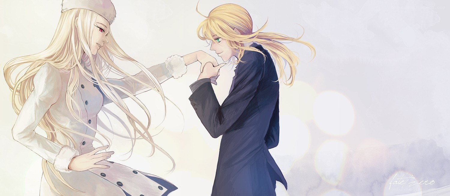 anime couple in winter scene