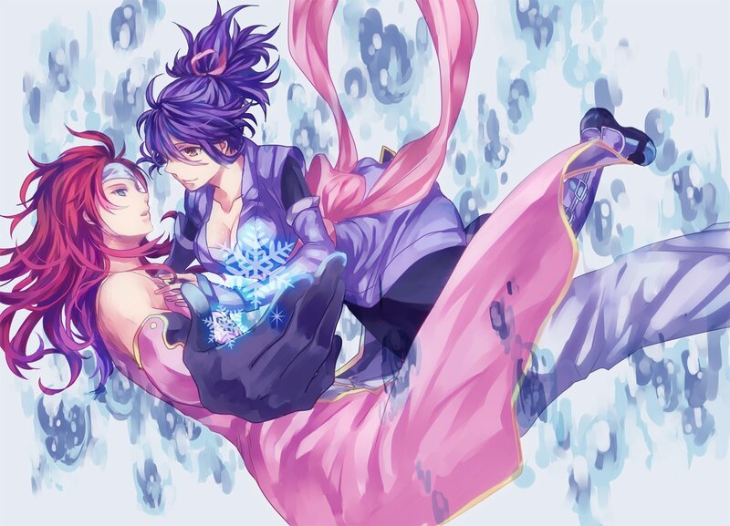 Anime couple in winter scene