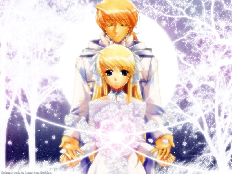 Anime Couple in Winter — White