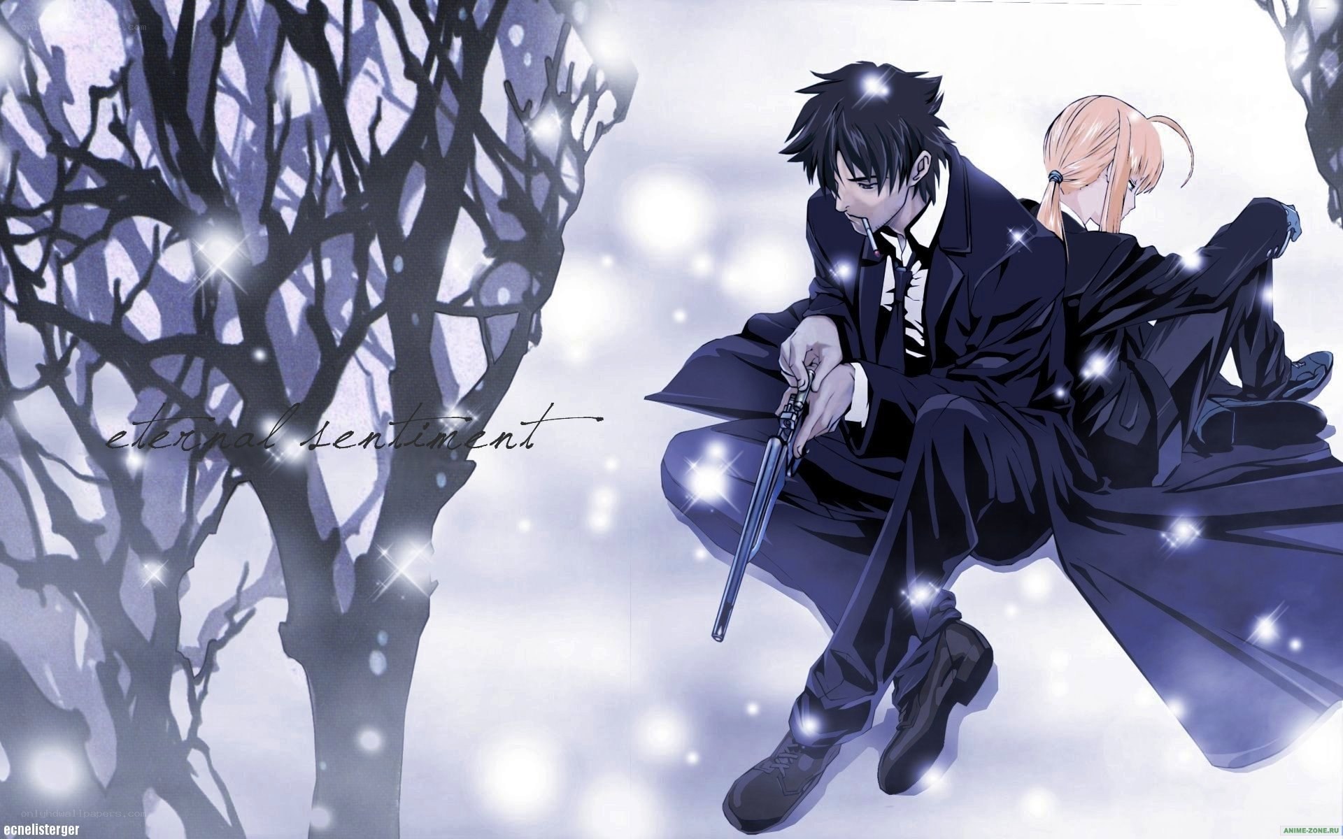 anime couple in winter