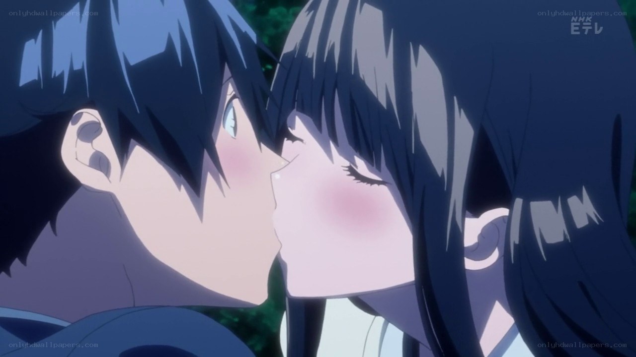 anime couple kissing