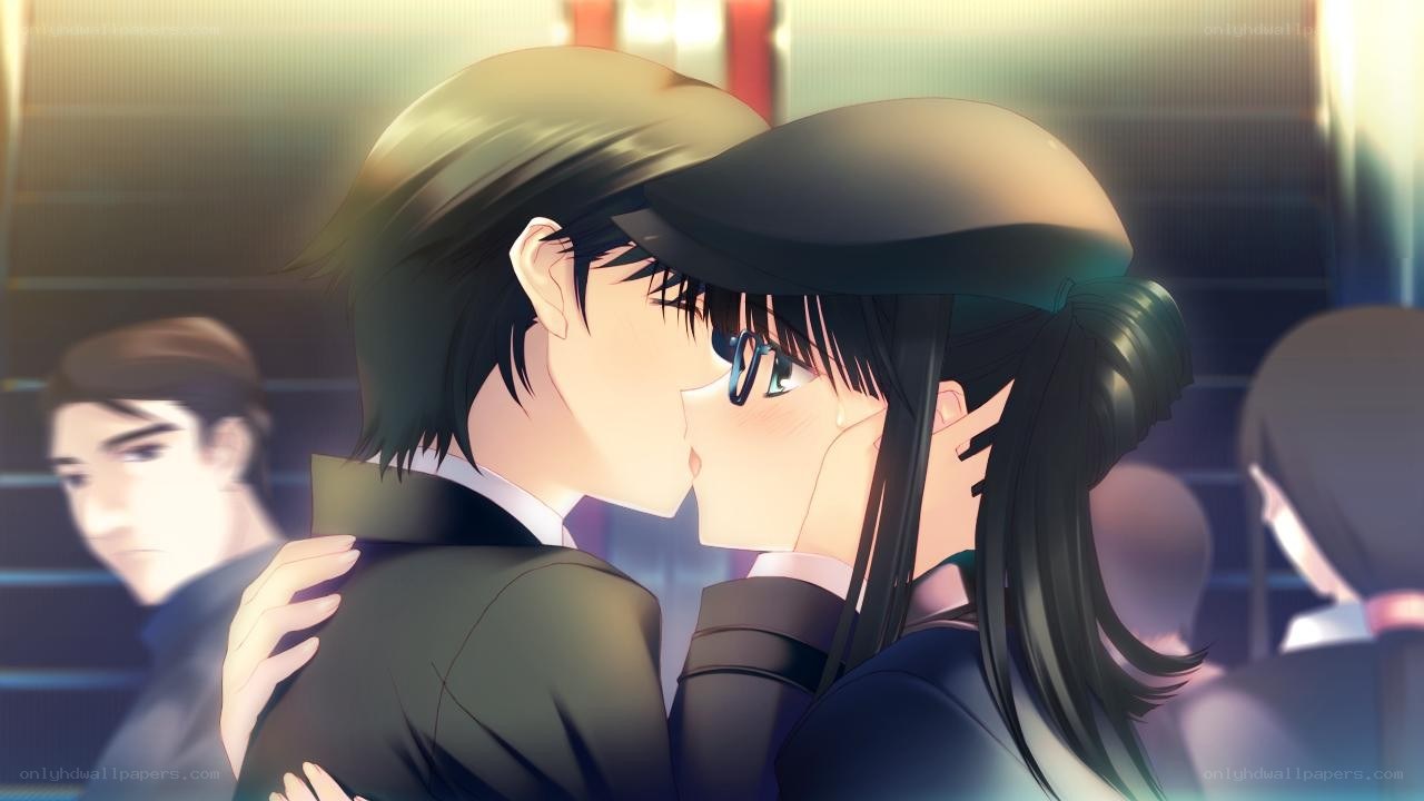 anime couple kissing