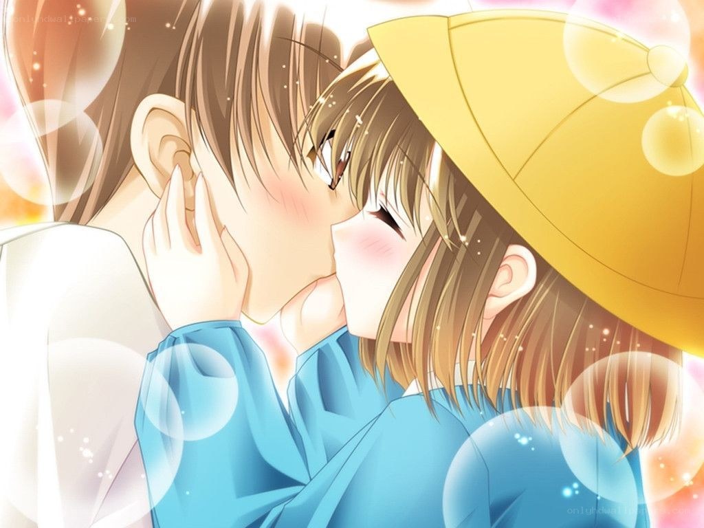 anime couple kissing