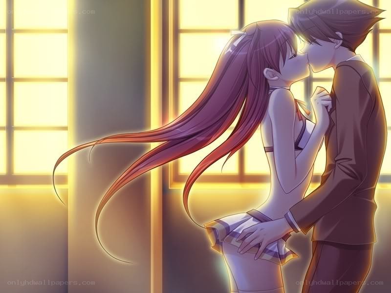 anime couple kissing