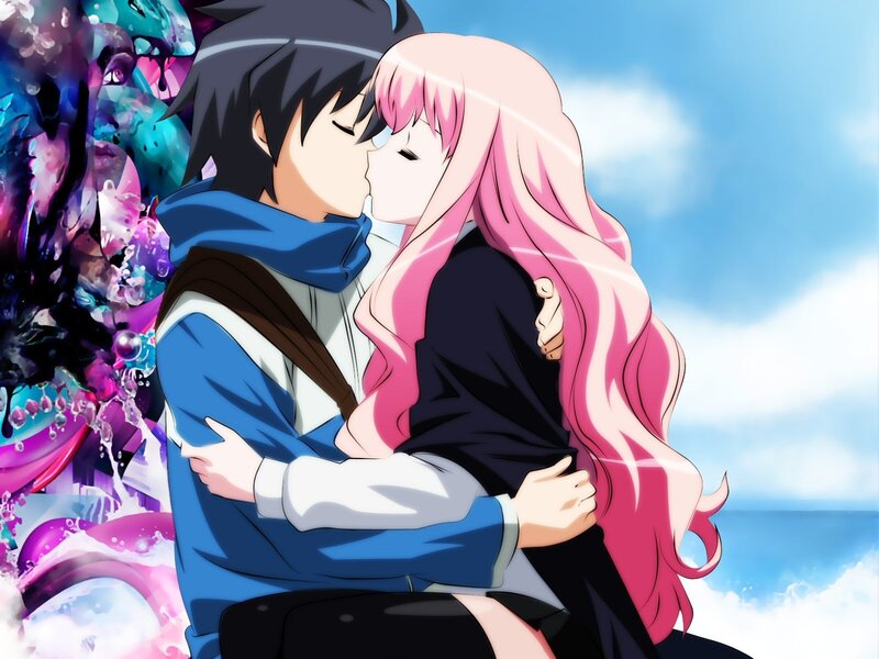 anime couple kissing