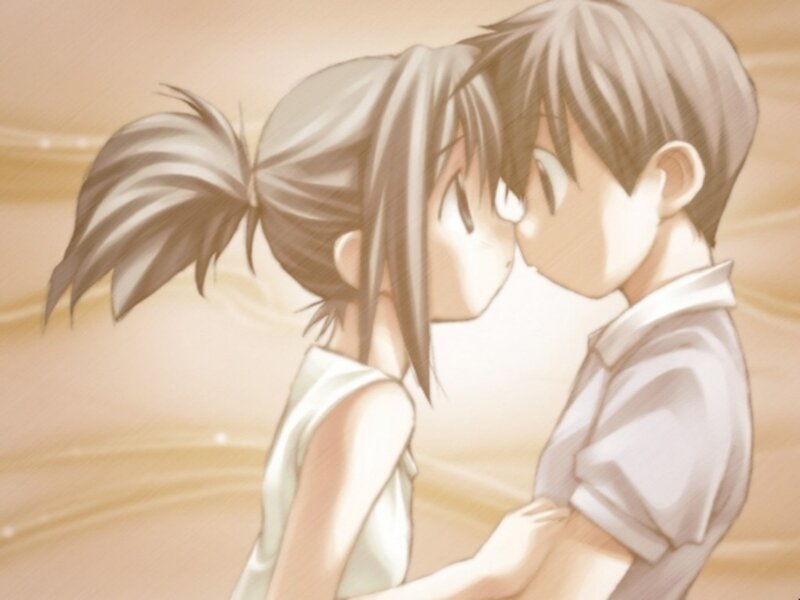 Anime Couple Kissing — Beige, Romantic
