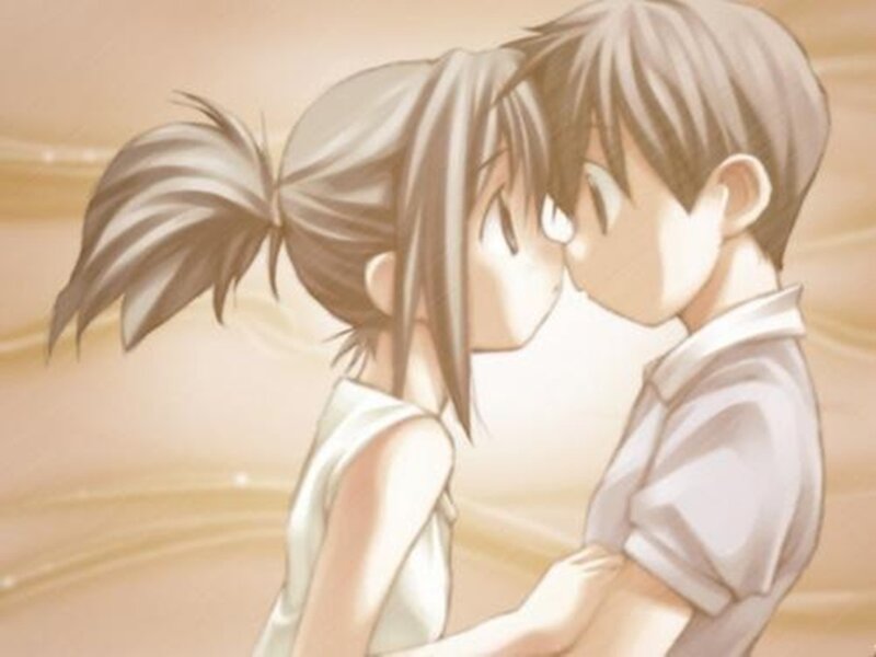 Anime Couple Kissing — Beige
