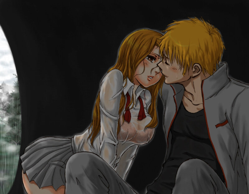 Anime Couple Kissing — Black, Dramatic