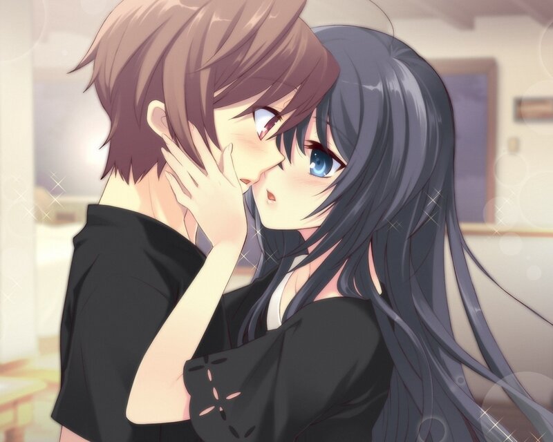 Anime Couple Kissing — Black, Romantic, Blush