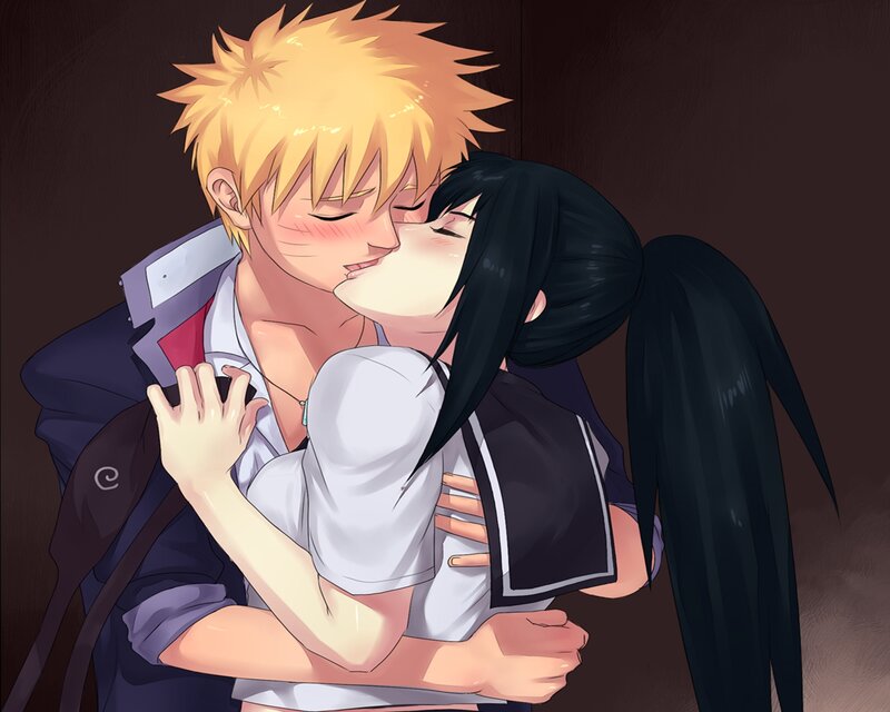 Anime Couple Kissing — Black, Romantic, Hugging