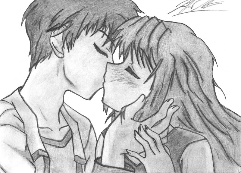 Anime Couple Kissing — Black, Romantic