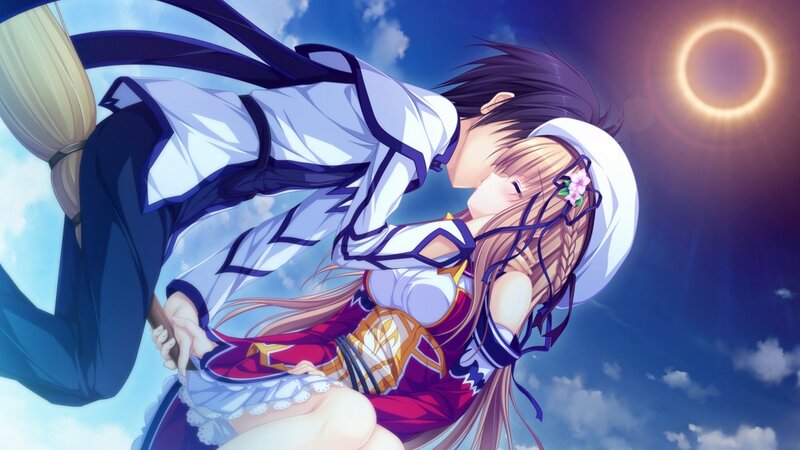 Anime Couple Kissing — Blue, Dramatic, Afternoon