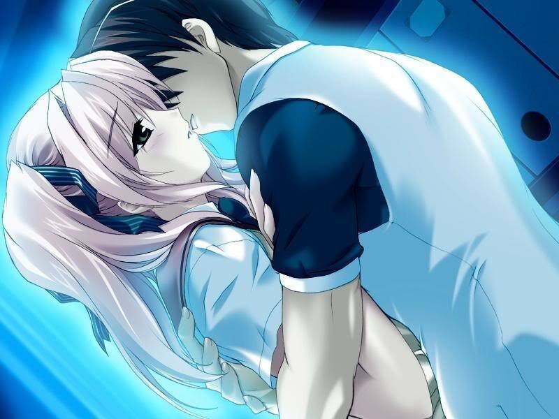Anime Couple Kissing — Blue, Dramatic
