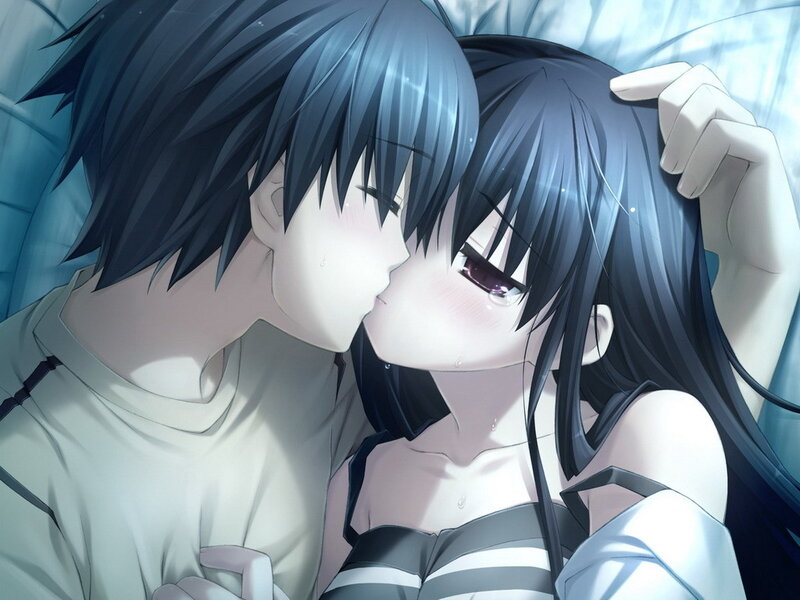 Anime Couple Kissing — Blue, Intimate