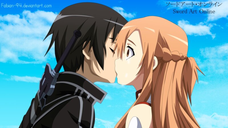 Anime Couple Kissing — Blue, Romantic, Afternoon