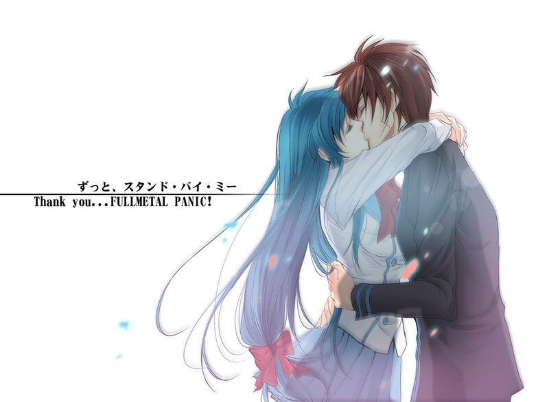 Anime Couple Kissing — Blue, Romantic, Digital Art