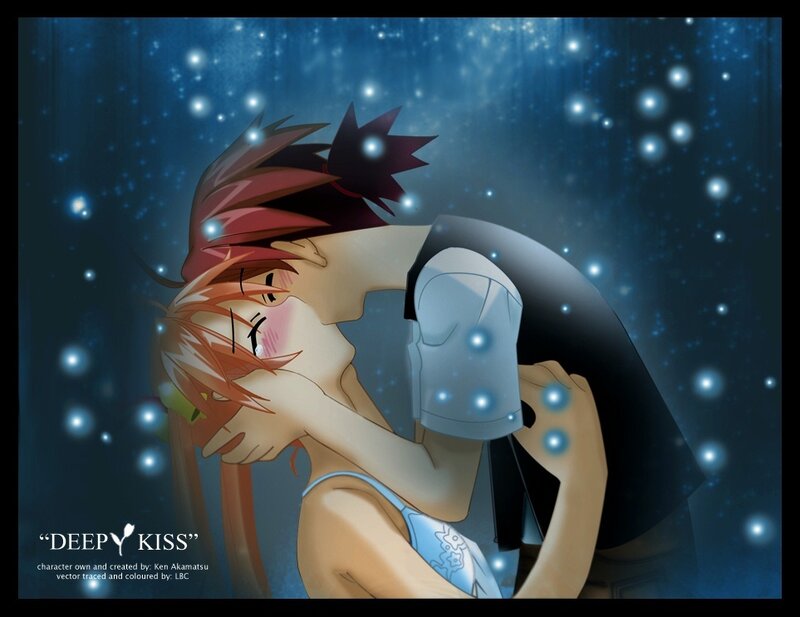 Anime Couple Kissing — Blue, Romantic, Night