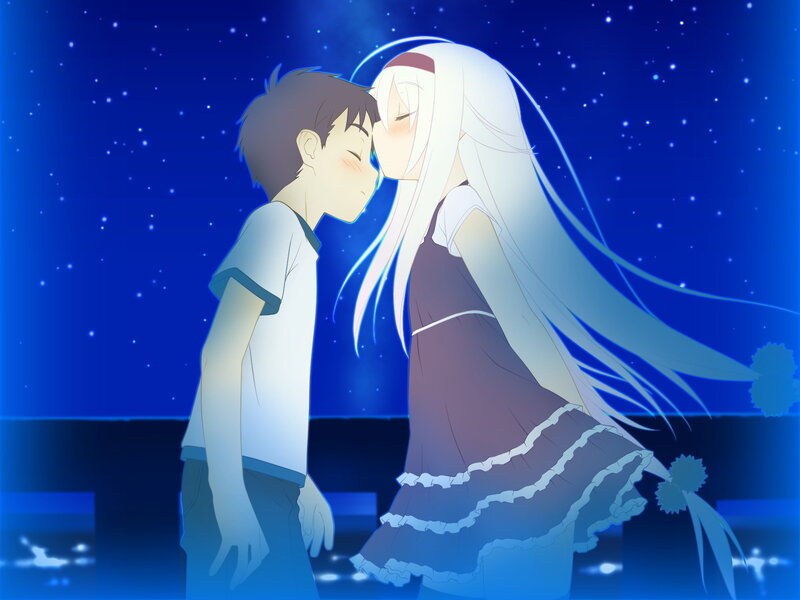 Anime Couple Kissing — Blue, Romantic