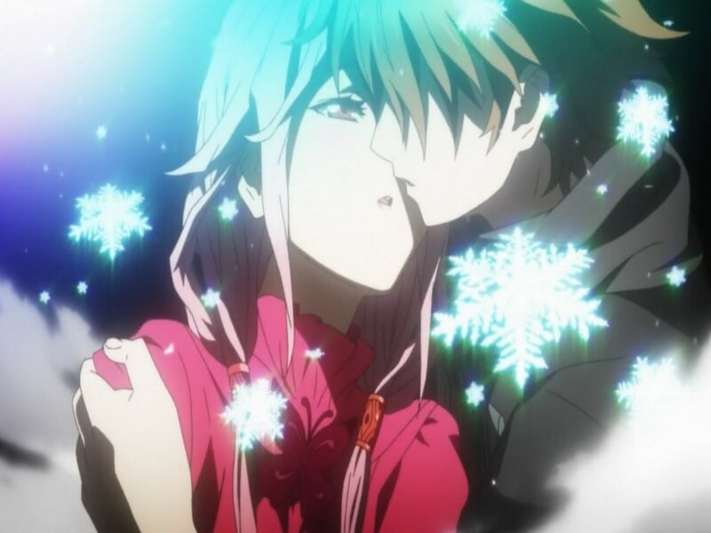 Anime Couple Kissing — Blue, Romantic, Winter