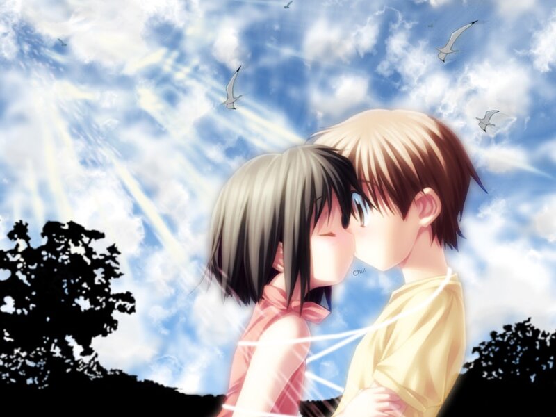 Anime Couple Kissing — Blue, Serene