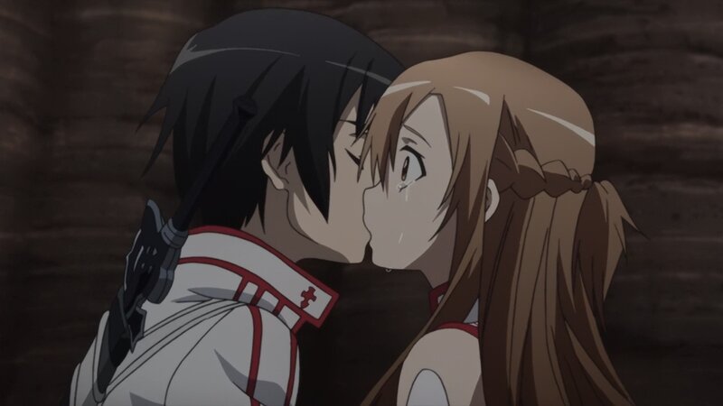 Anime Couple Kissing — Brown, Dramatic