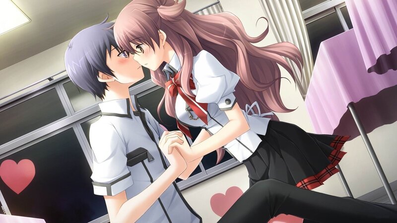 anime couple kissing in classroom