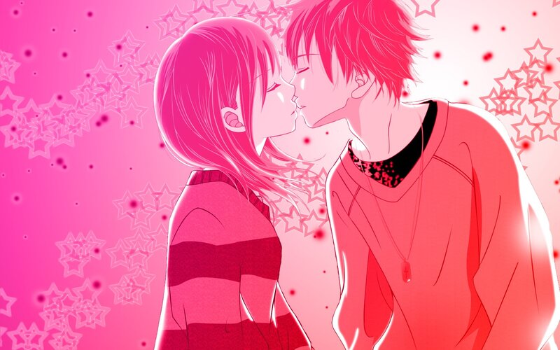 Anime Couple Kissing — Pink, Romantic, Manga, Stars