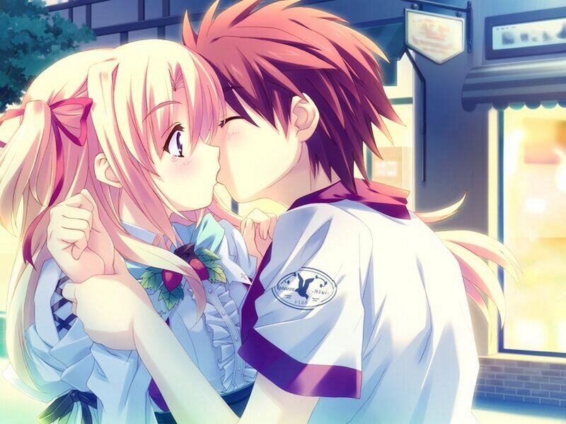 Anime Couple Kissing — Pink, Romantic, Night