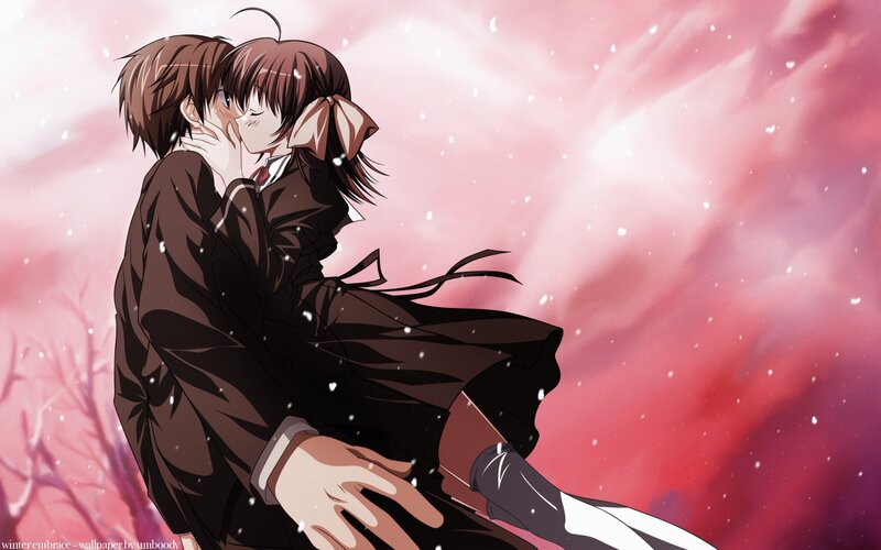 Anime Couple Kissing — Pink, Romantic, Winter