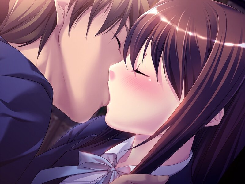 Anime Couple Kissing — Purple, Romantic, Manga, School Uniform