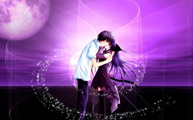 Anime Couple Kissing — Purple, Romantic
