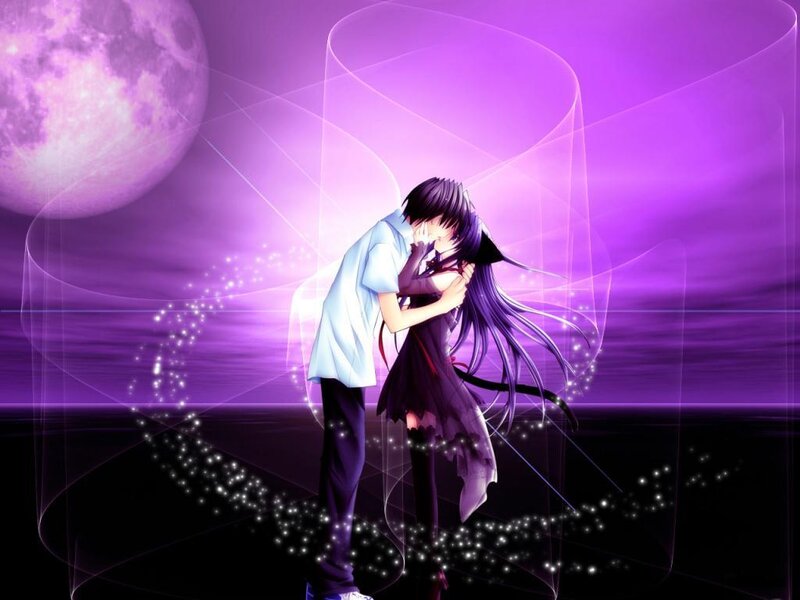 Anime Couple Kissing — Purple