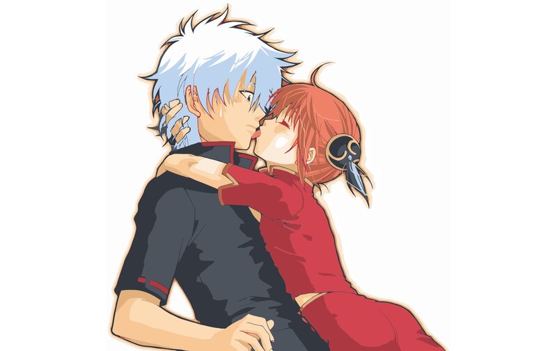Anime Couple Kissing — Red