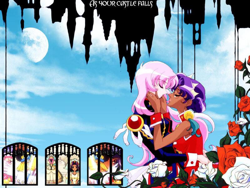 anime couple kissing under moon