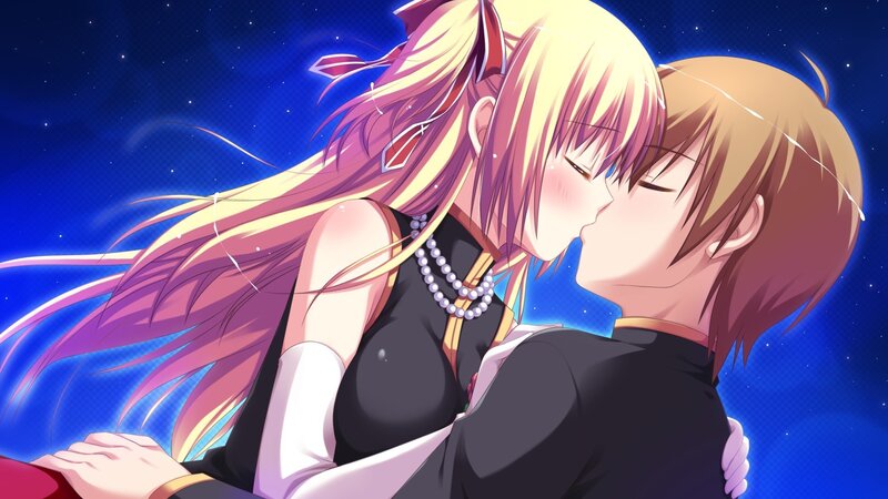 anime couple kissing under stars