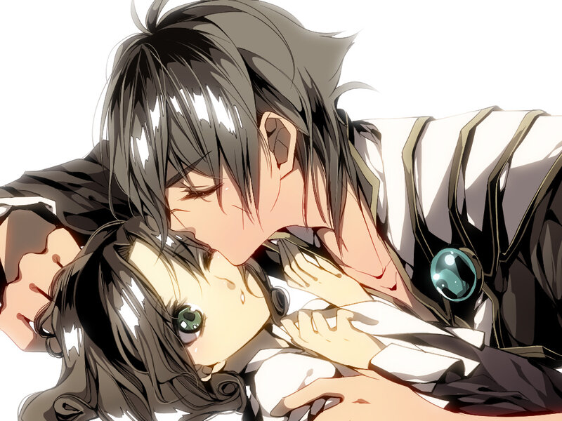 Anime Couple Kissing — White, Intimate, Manga