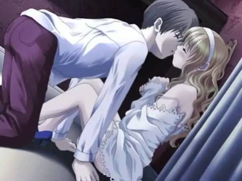 Anime Couple Kissing — White, Intimate