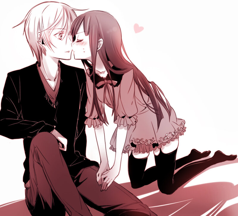 Anime Couple Kissing — White, Romantic, Manga